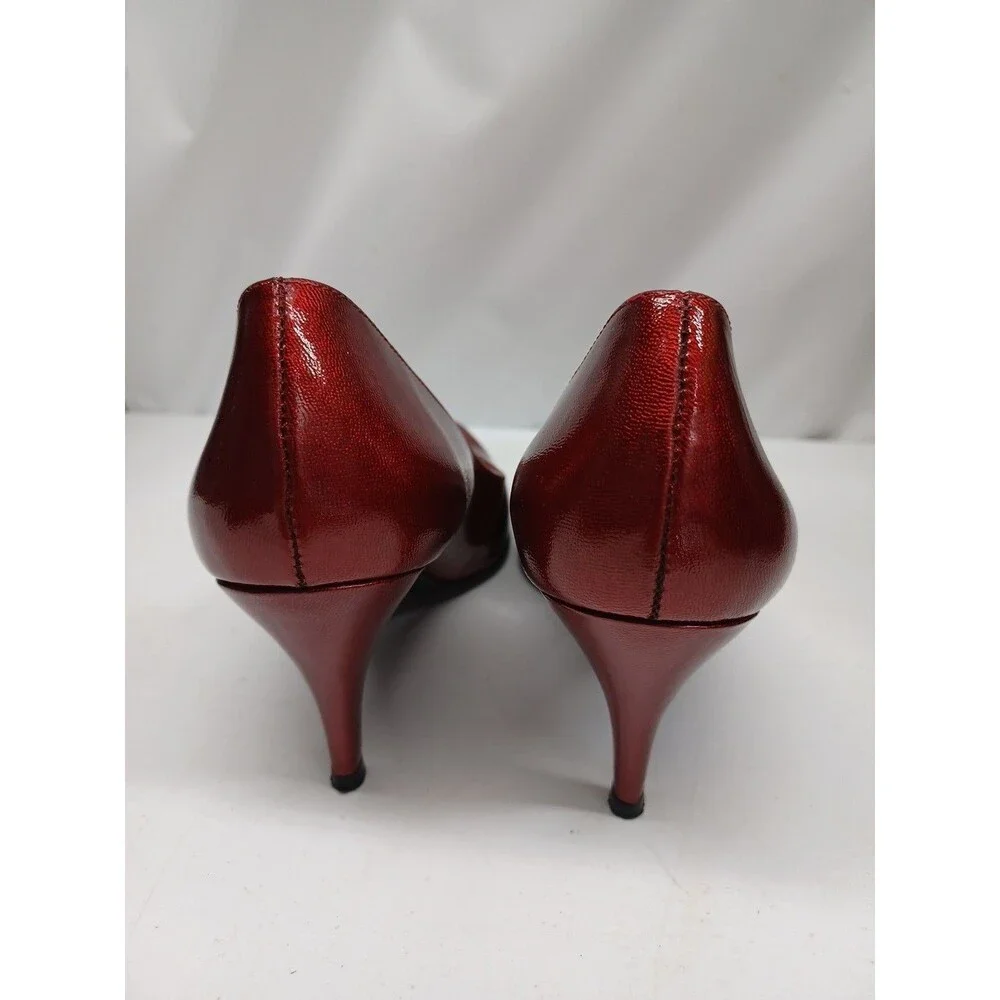 BCBG Girls Sexy Red Leather Shimmery Stiletto Heels Sz 8 B